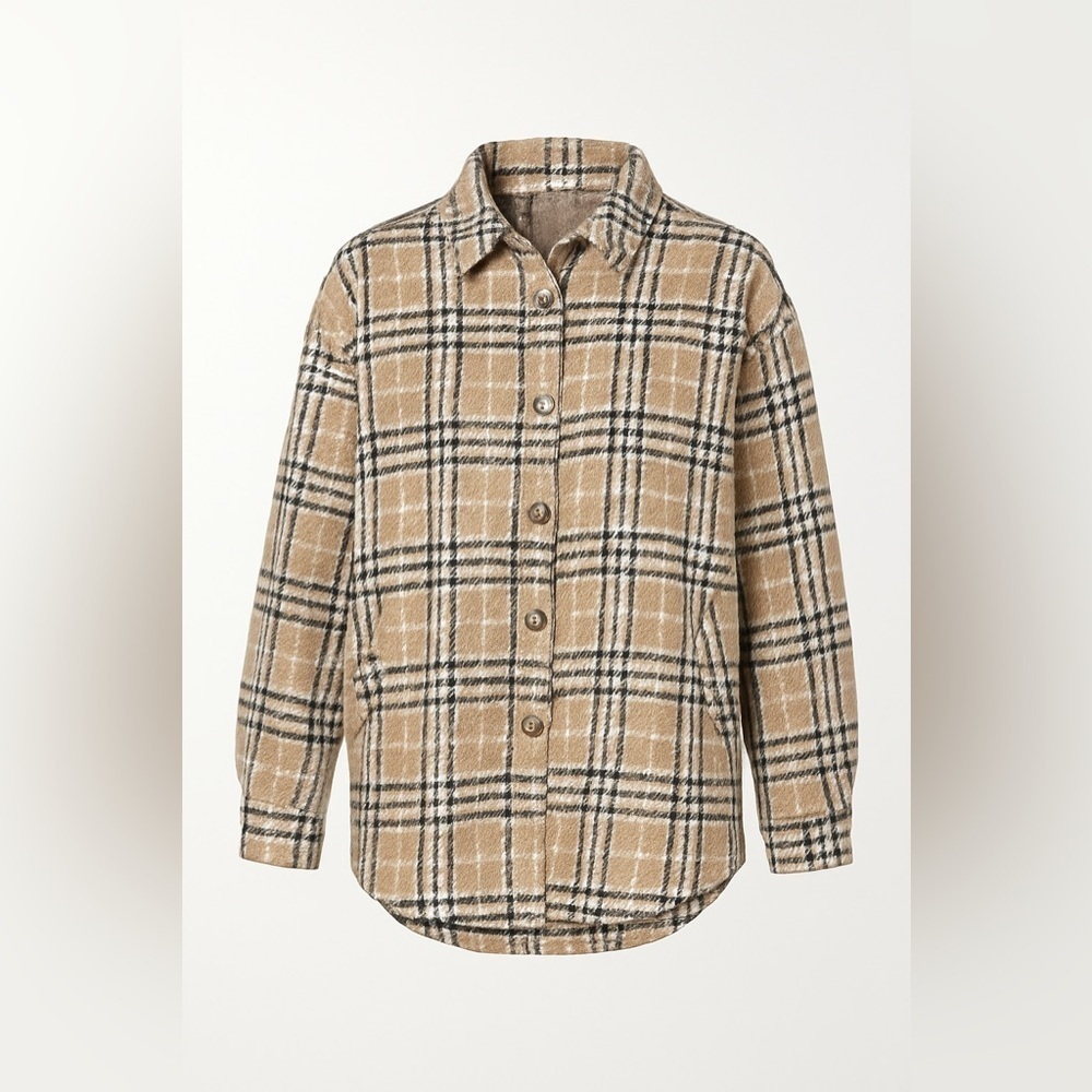 BiBi Plaid Tan/Black/White Sequin Shacket – Women’s Sz XL (NWT) - Picture 2 of 10